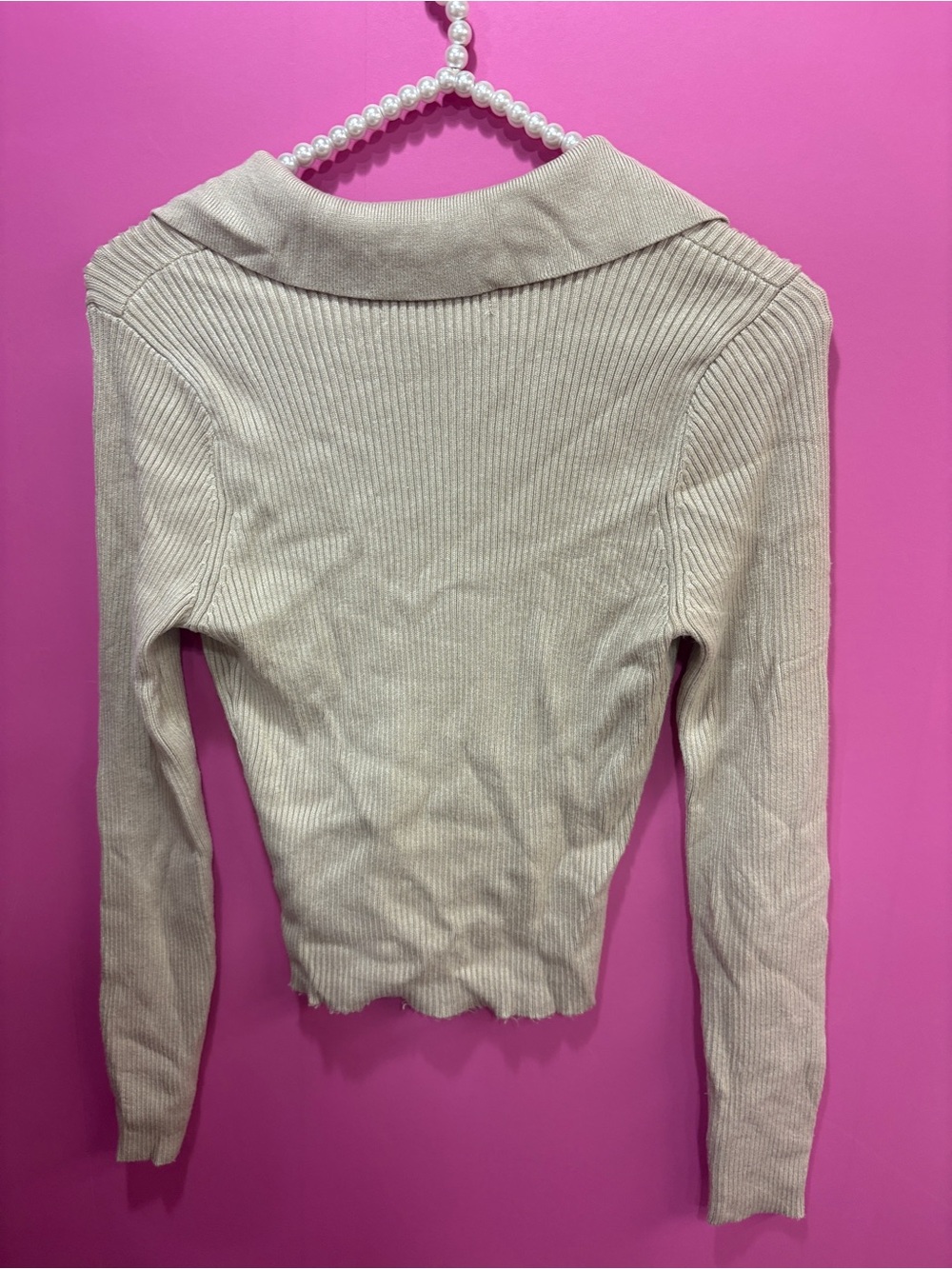 Abercrombie & Fitch Polo Collar Knit Sweater Tan - Picture 3 of 3
